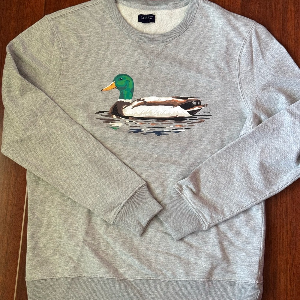 J. Crew Gray Crewneck Sweater with Duck Design